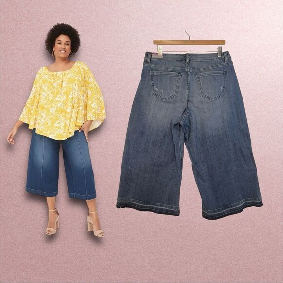 Nwt Lane Bryant Crop High Rise Wide Leg Capri Size 14 Jeans - Picture 1 of 16